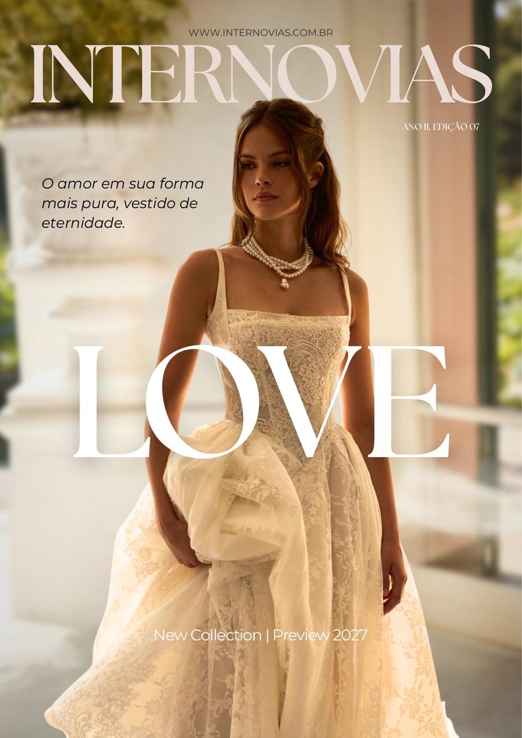 Capa do catálogo da Coleção Love by Internovias, Preview 2027 — vestidos de noiva no Rio de Janeiro